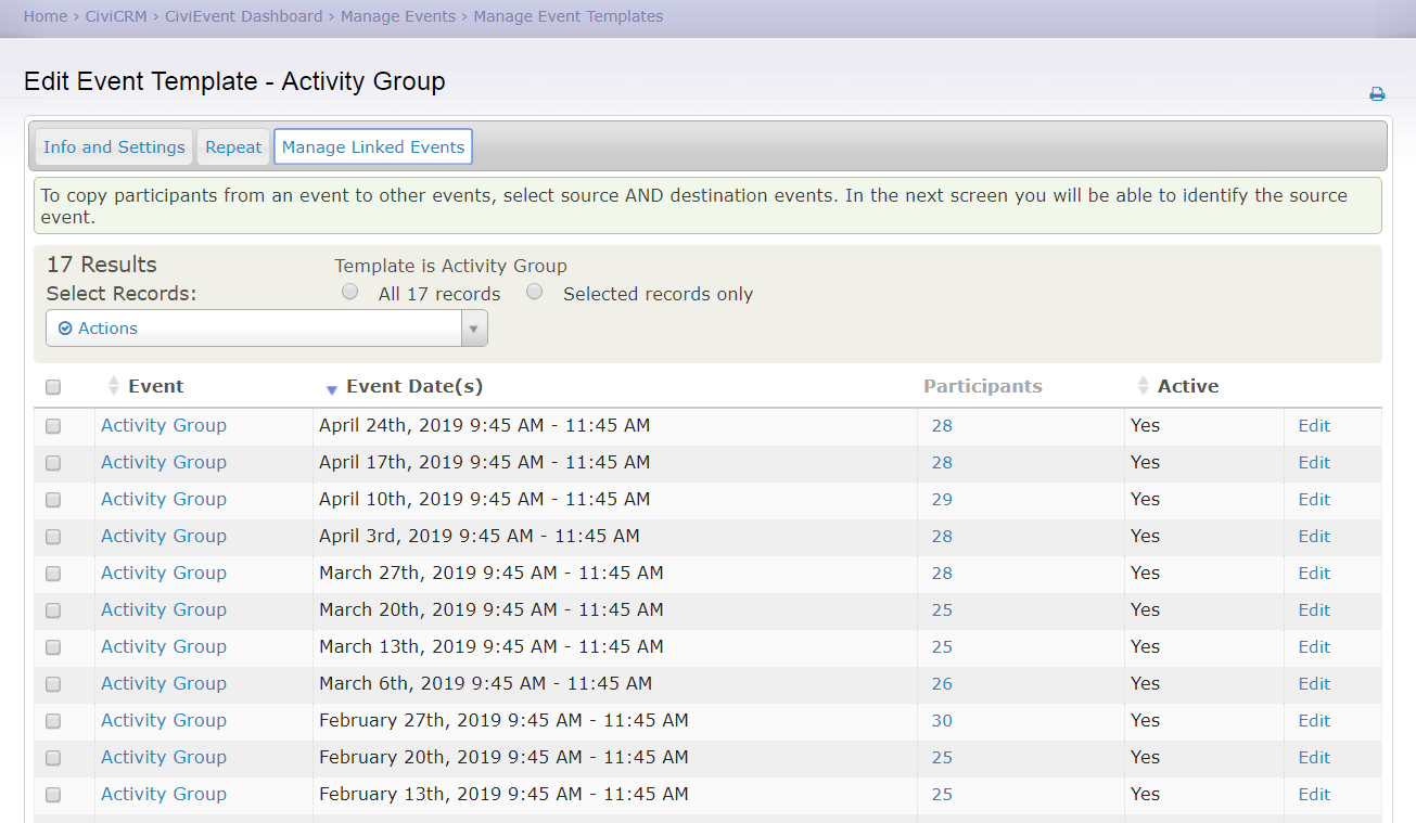 Activity group template