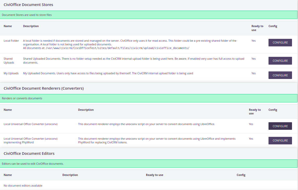 CiviOffice configuration menu