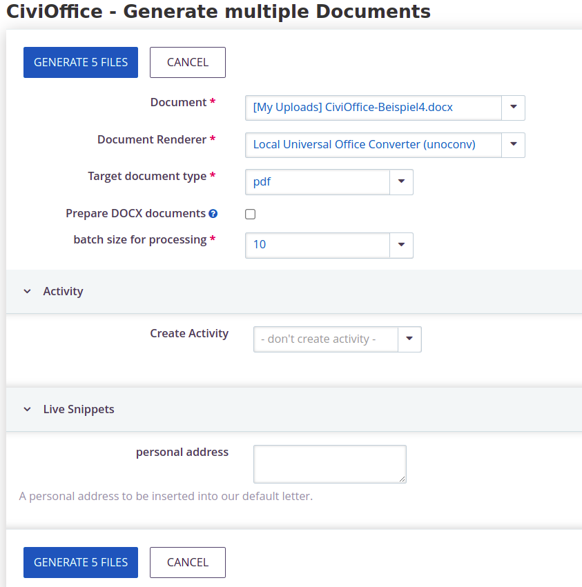 CiviOffice generate documents