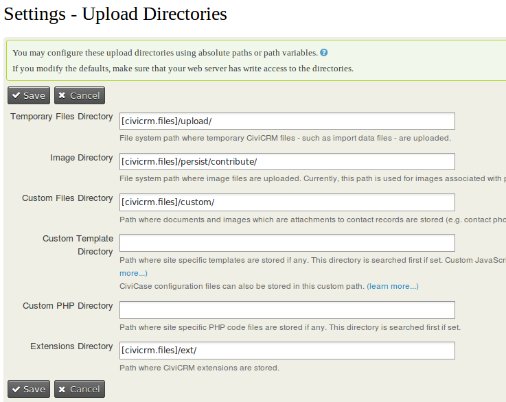 Screen print of the Administer>System Settings>Directories form