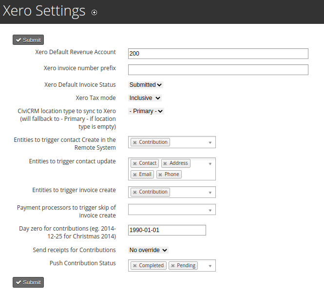 Xero Settings