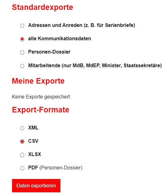 Export Menu