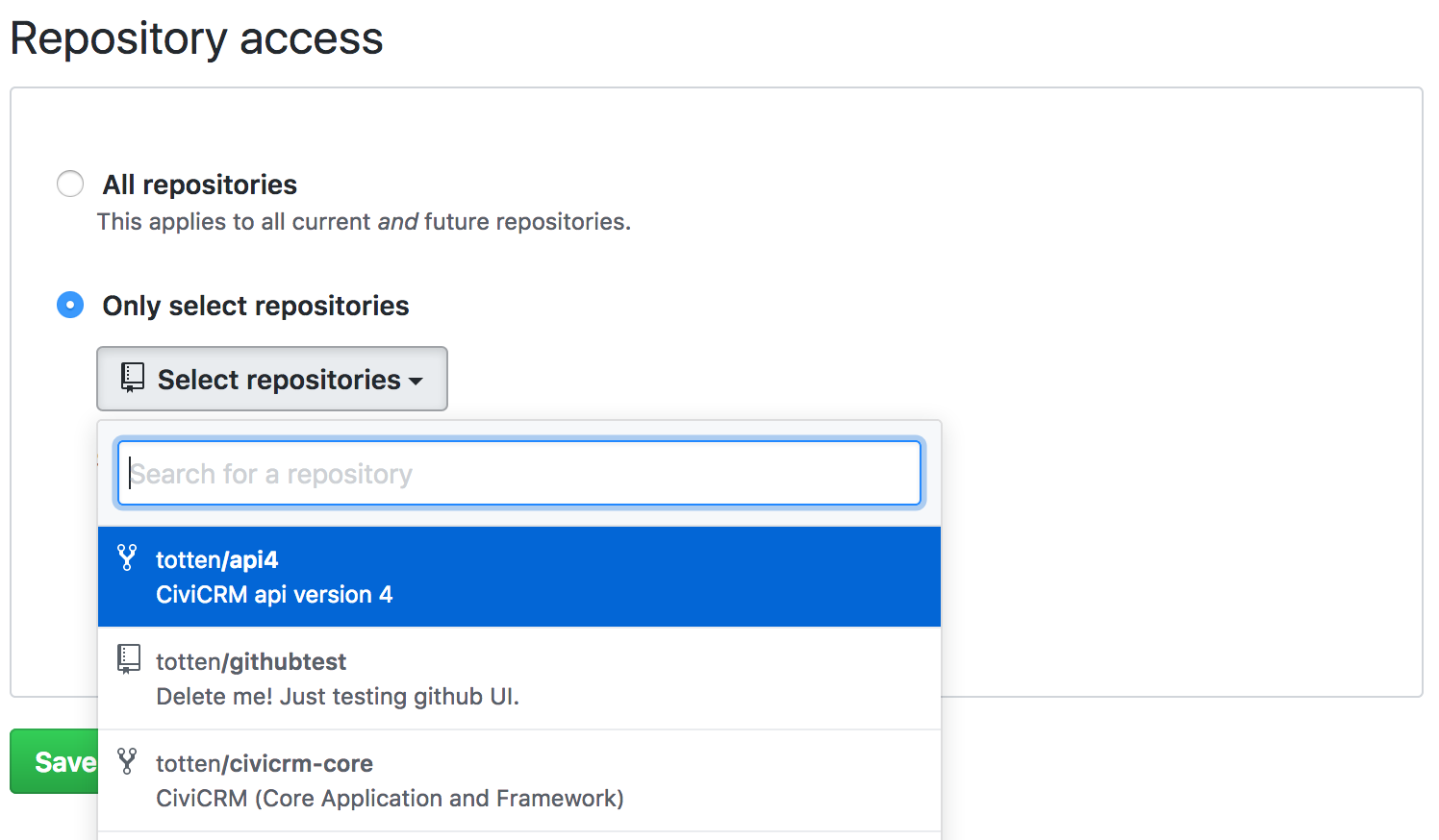 Github Repository Access Screen