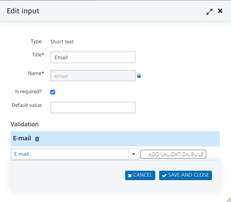 Input field for email