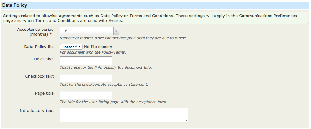 Data Policy Settings