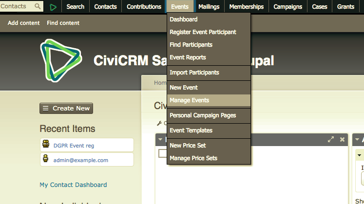 GDPR Manage Event screenshot