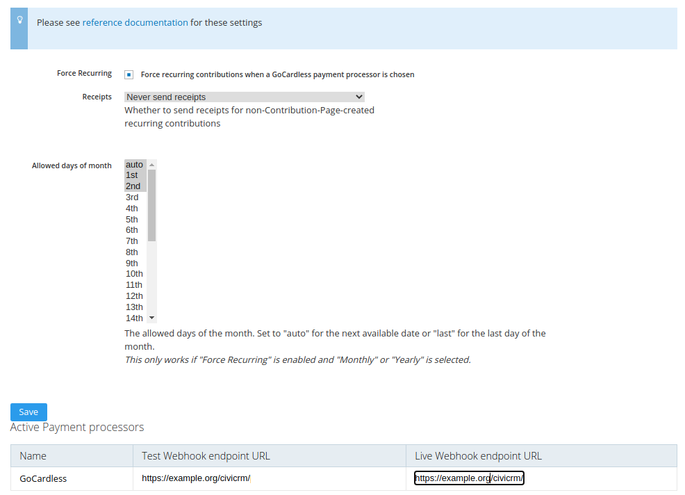 Screnshot of settings page