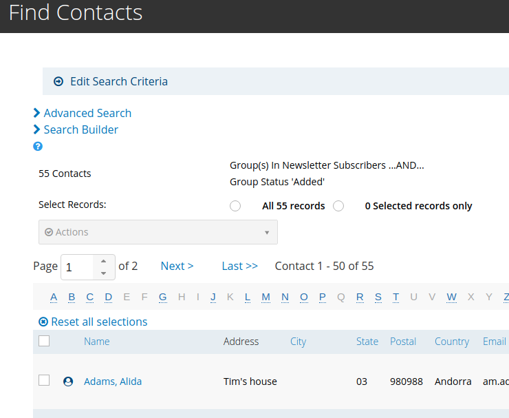 find contacts list