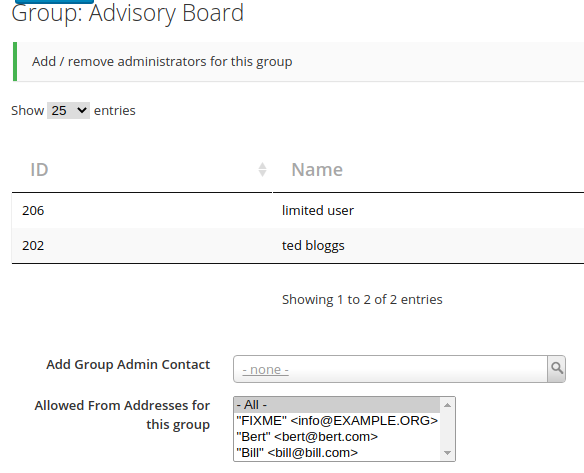 groupadmin from address selection