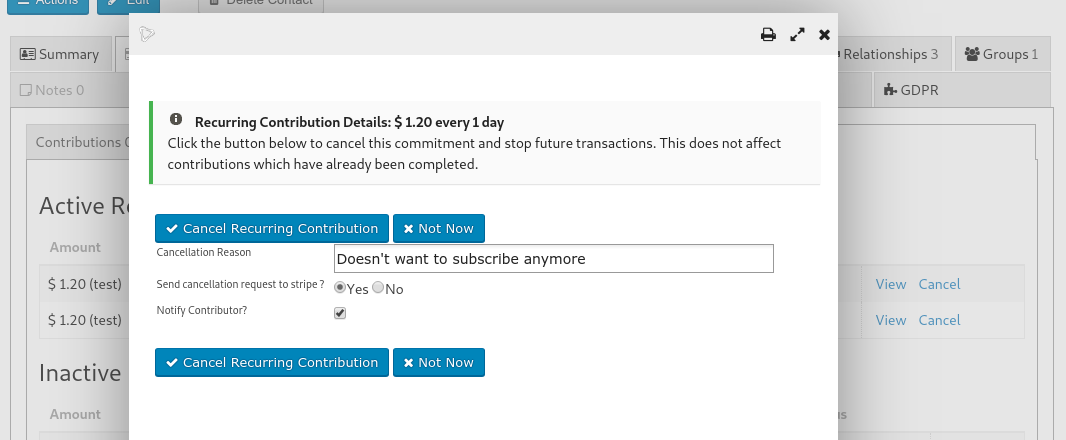 Cancel Subscription in CiviCRM