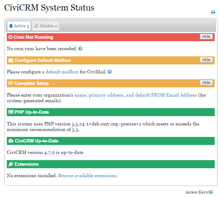 Screen Shot of CiviCRM System Status