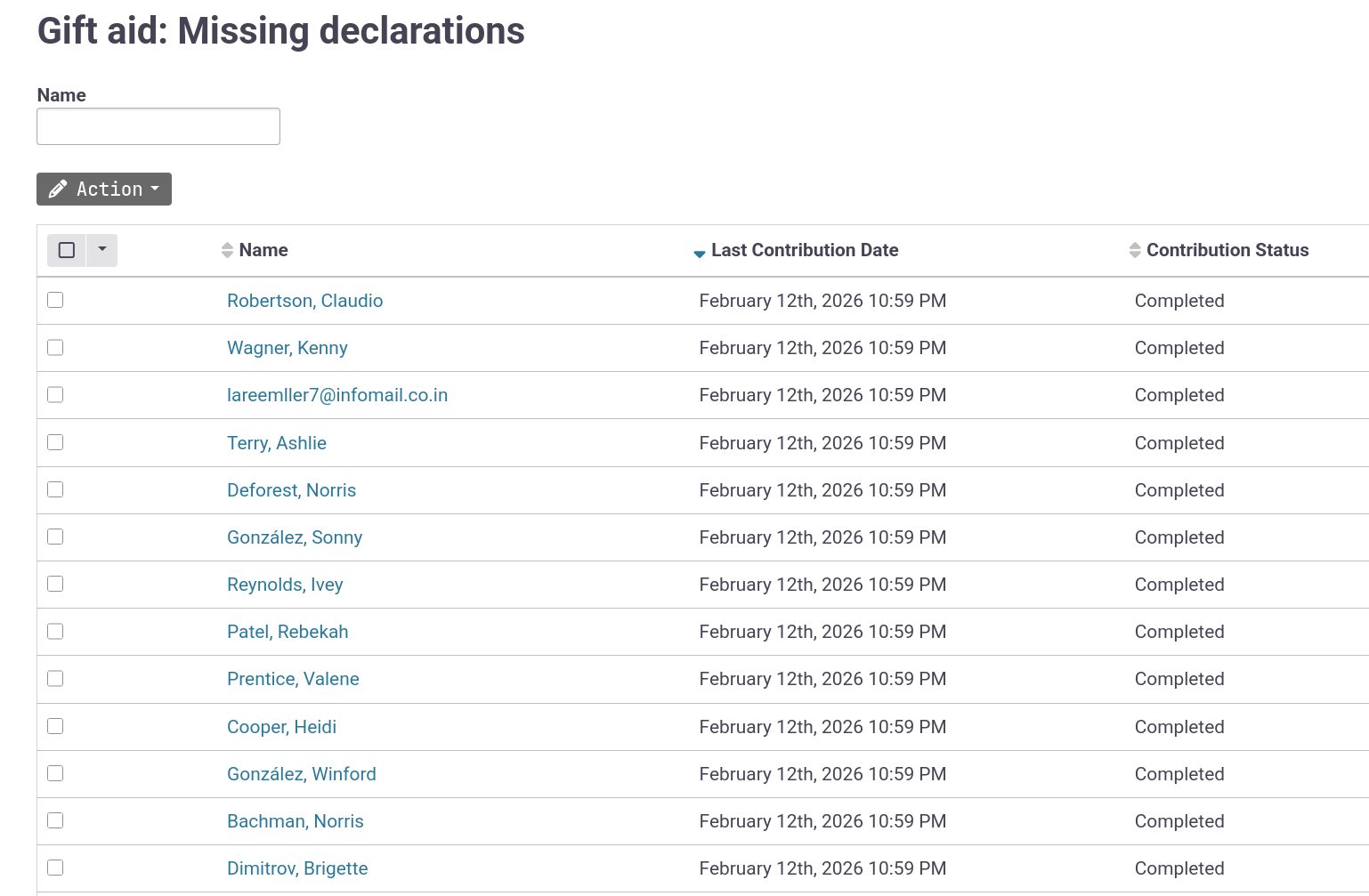 Gift Aid: Missing declarations search