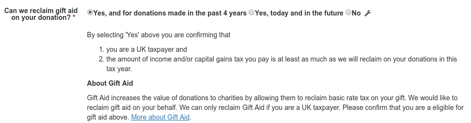 Gift Aid Declaration via profile
