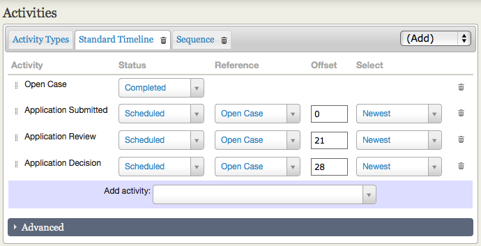 Standard timeline tab with list of activities.