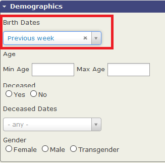 Screen shot of Relative Date Range Filter