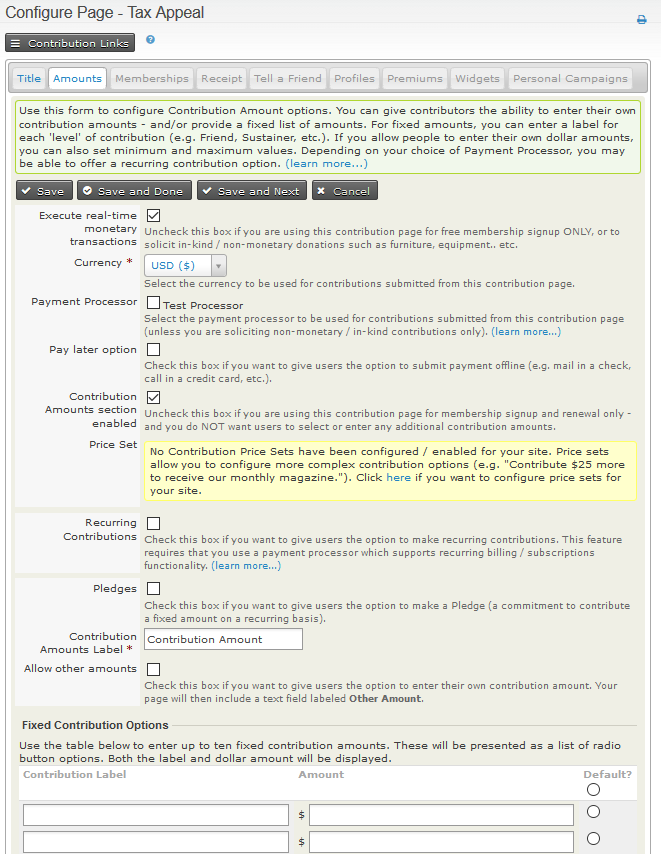 Contributions Amounts Page