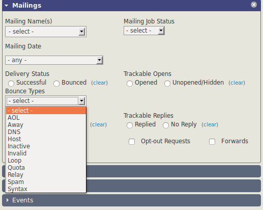 List of bounce types: AOL, Away, DNS, Host...