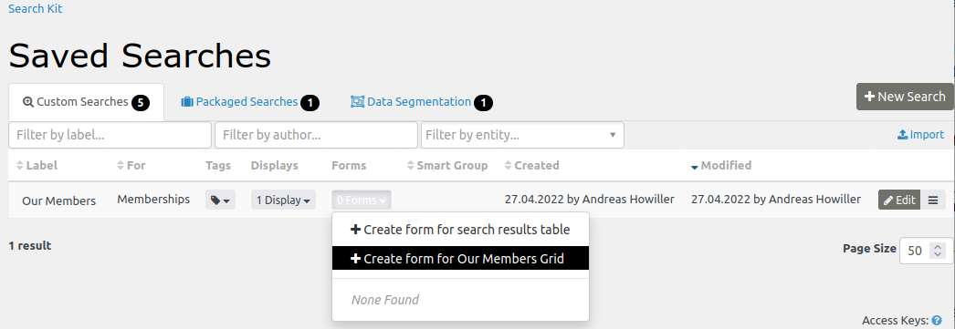 adding Form from Search Kit dashboard