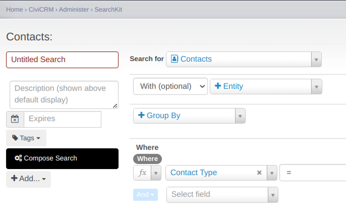 Screenshot of group by option in Search Kit