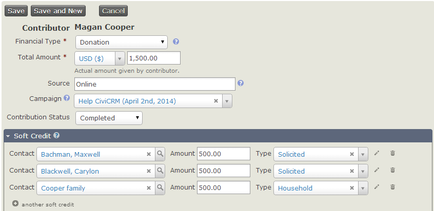 A contribution of $1,500 with three soft contributions of $500.