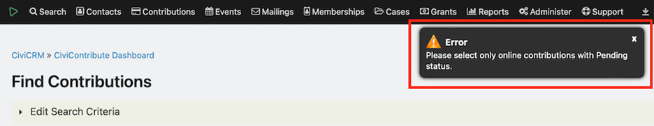 Find Contributions Error Message