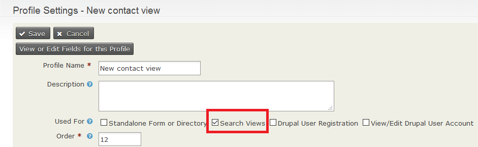 Screen shot of Search View setting in a profile