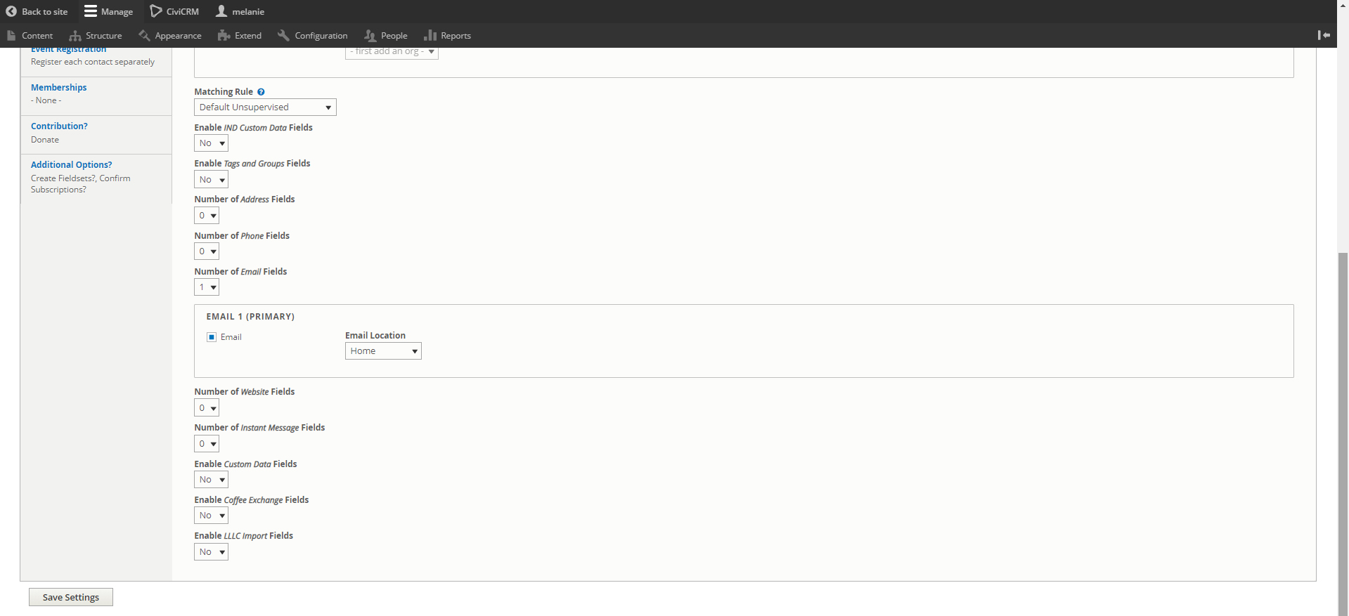 alt screenshot of Civi webform settings