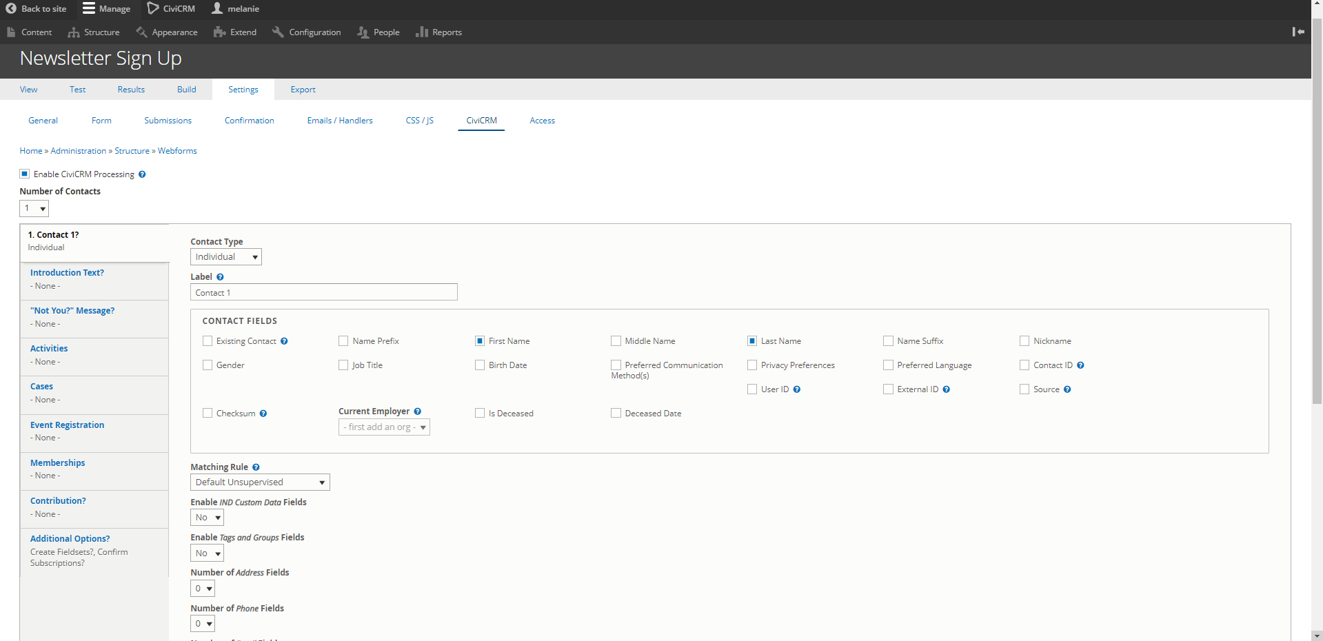 alt screenshot of CiviCRM Configuration Settings