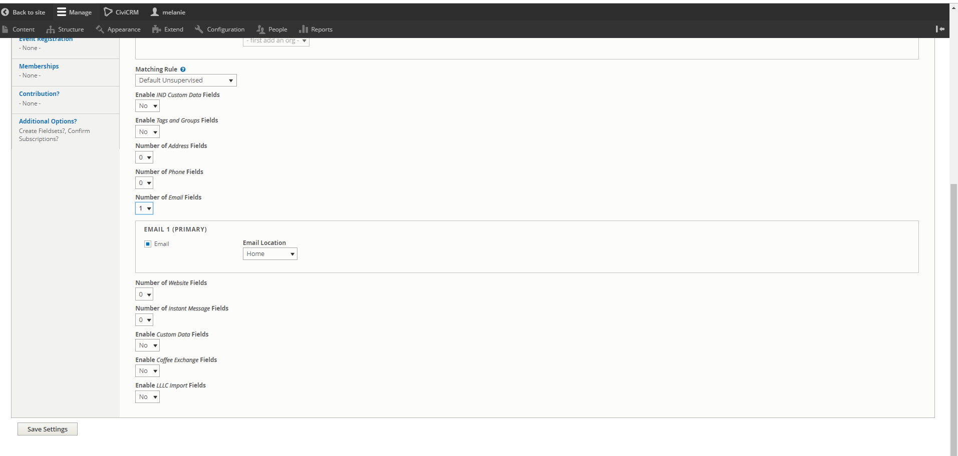 alt screenshot of CiviCRM Configuration Settings