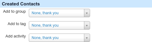 Extended Contact Matcher (XCM) configuration form - Created contacts